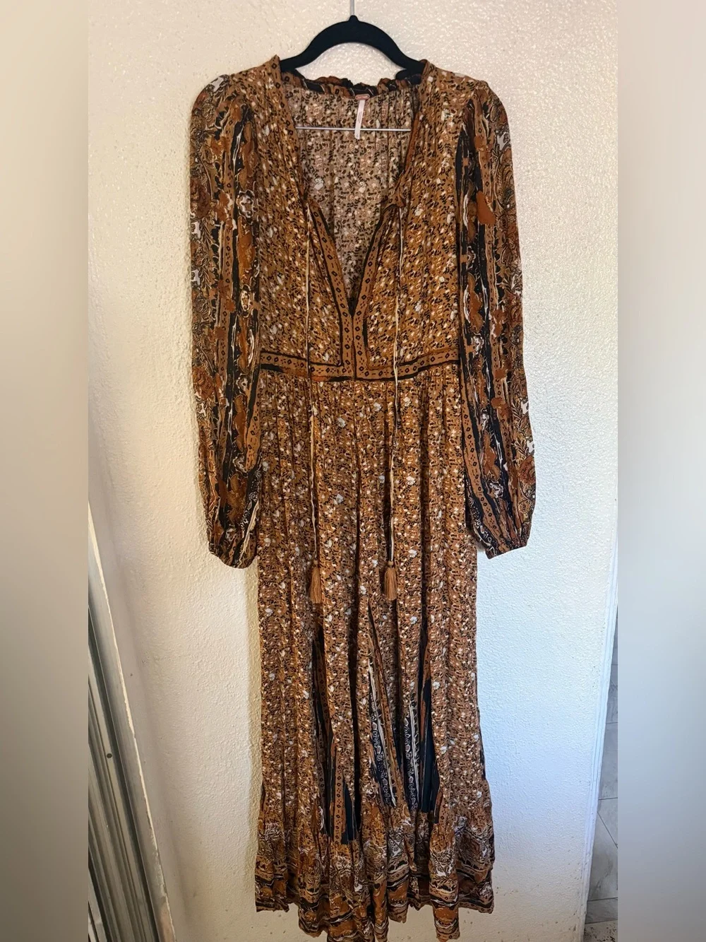Free People Rust Floral brown Bohemian Happy Feelings Maxi Dress size small